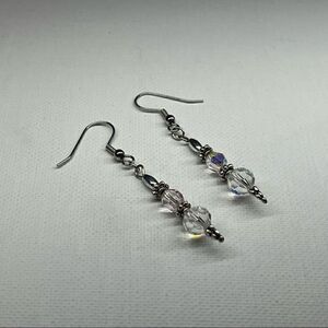 Earrings – Vintage Silver-Tone Aurora Borealis Crystal Dangles